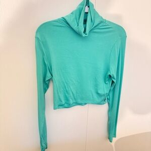 Levi's Turquoise Long Sleeve Women's Top size large cropped ribbed turtleneck